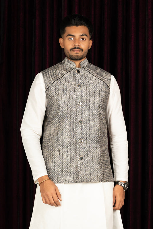 tussar light steel grey Bandi