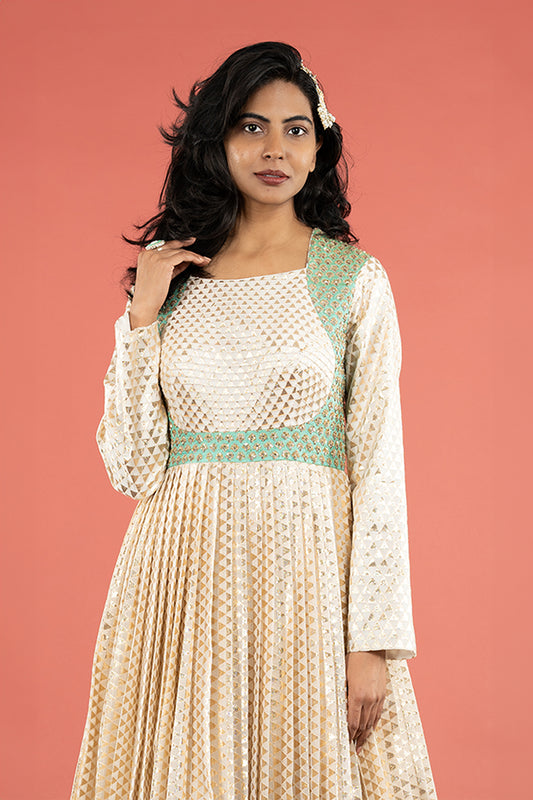 cotton light beige ready to wear anarkali top