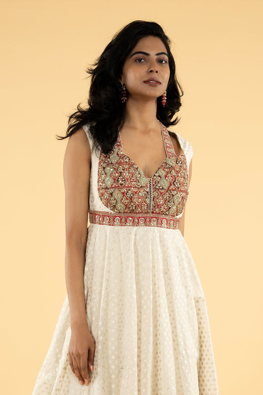 cotton light beige ready to wear anarkali top
