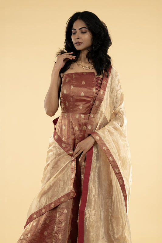 organza tissue light beige magenta pink ready to wear anarkali top