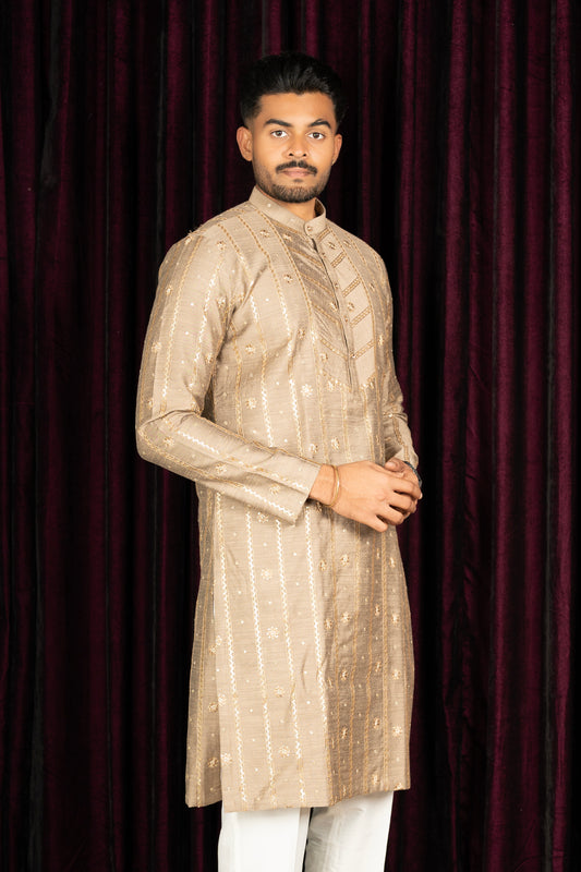 tussar light khakhi green brown Kurta ready to wear