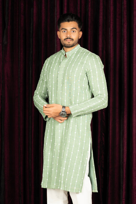 cotton linen dark fern green Kurta ready to wear