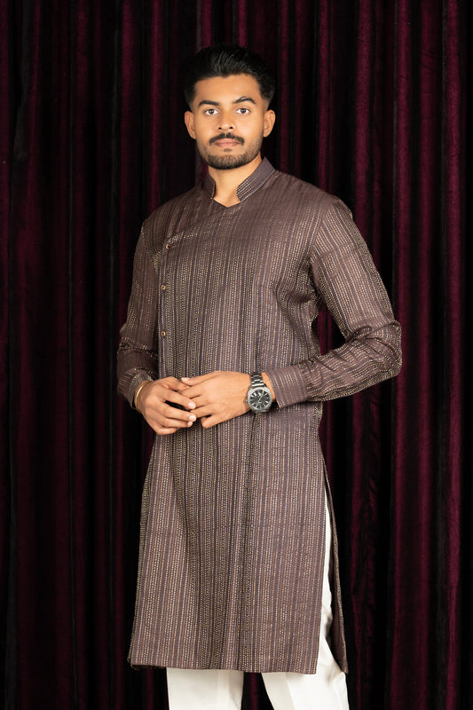 tussar chocolate brown Kurta ready to wear
