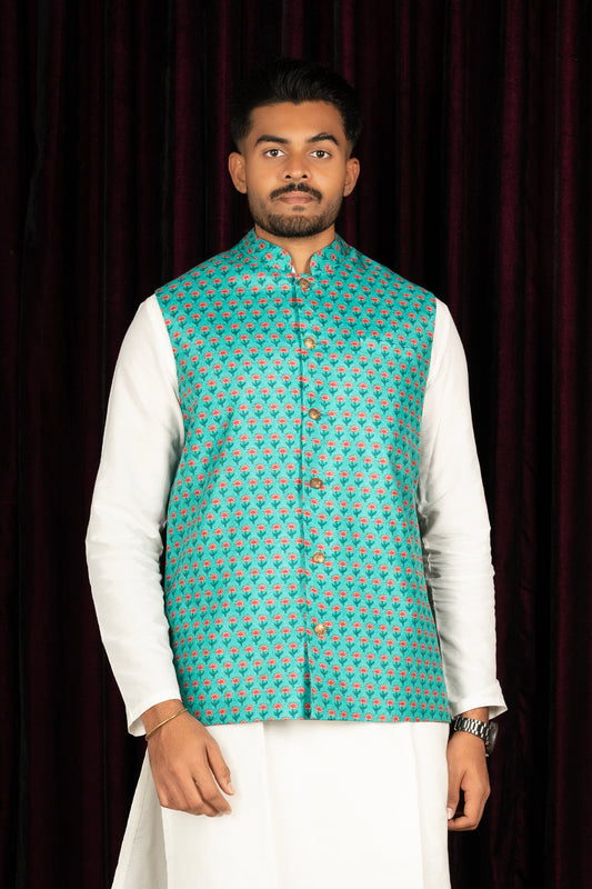 tussar dark mint cream sea green Bandi