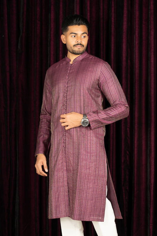 tussar dark burgundy mauve Kurta ready to wear
