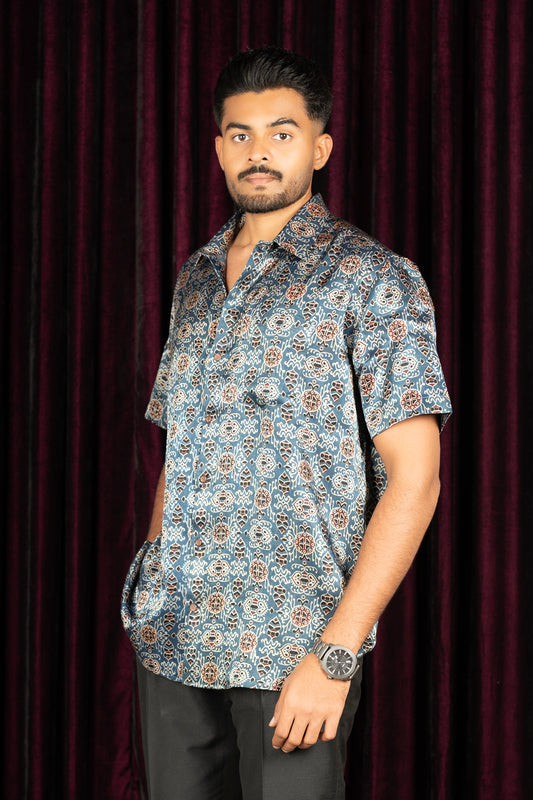 Mashroo navy blue mens shirt half sleeves