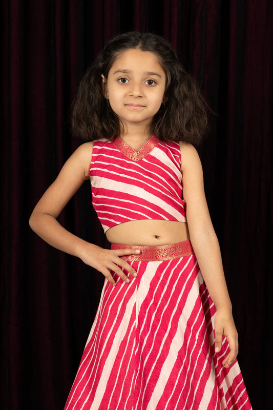dupion fuschia pink white Girls Lehanga Choli