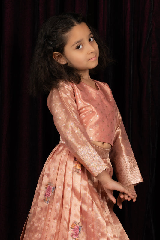 organza tissue salmon pink Girls Lehanga Choli