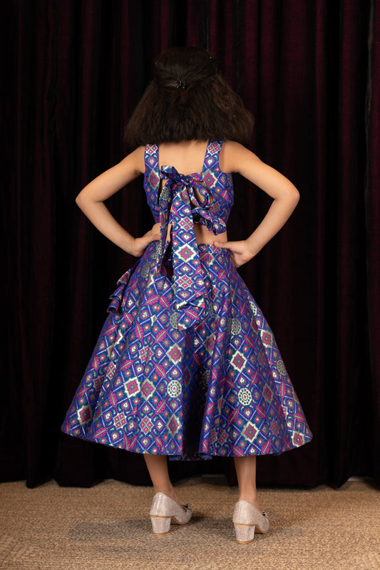 dupion dark marine blue Girls Lehanga Choli