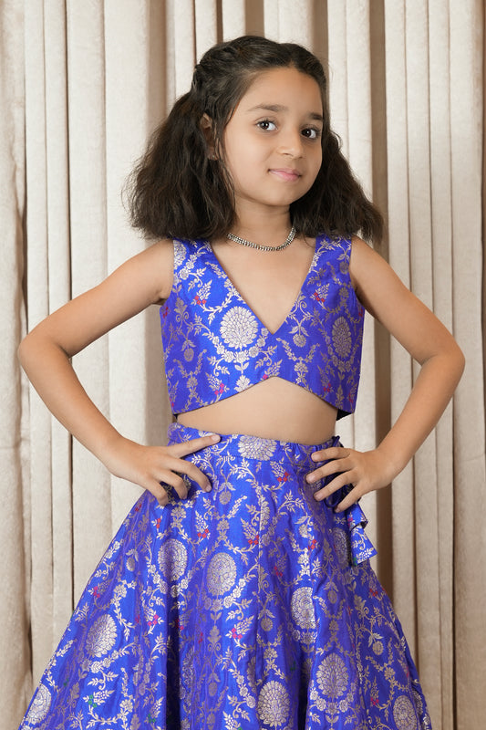 dupion dark marine blue Girls Lehanga Choli
