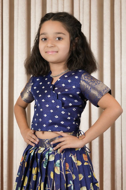 dupion navy blue Girls Lehanga Choli
