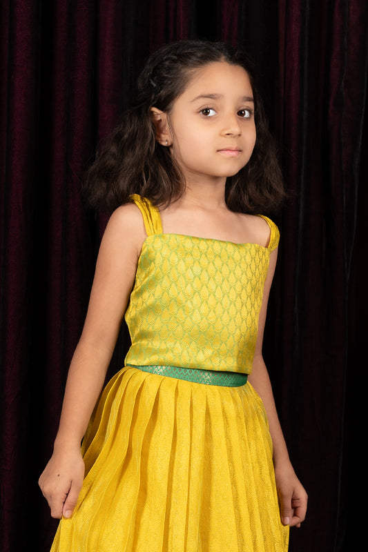 kora silk fresh lime green mustard Girls Lehanga Choli