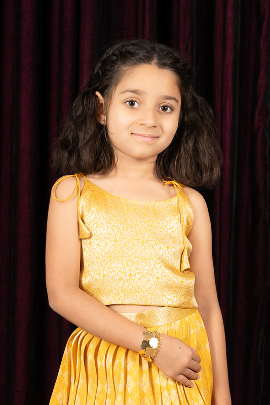 georgette golden yellow Girls Lehanga Choli