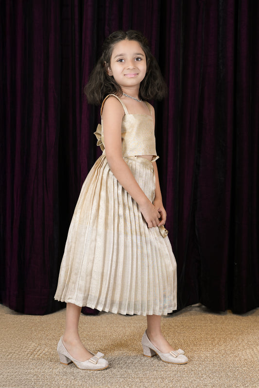 tissue natural beige tussar light grey Girls Lehanga Choli