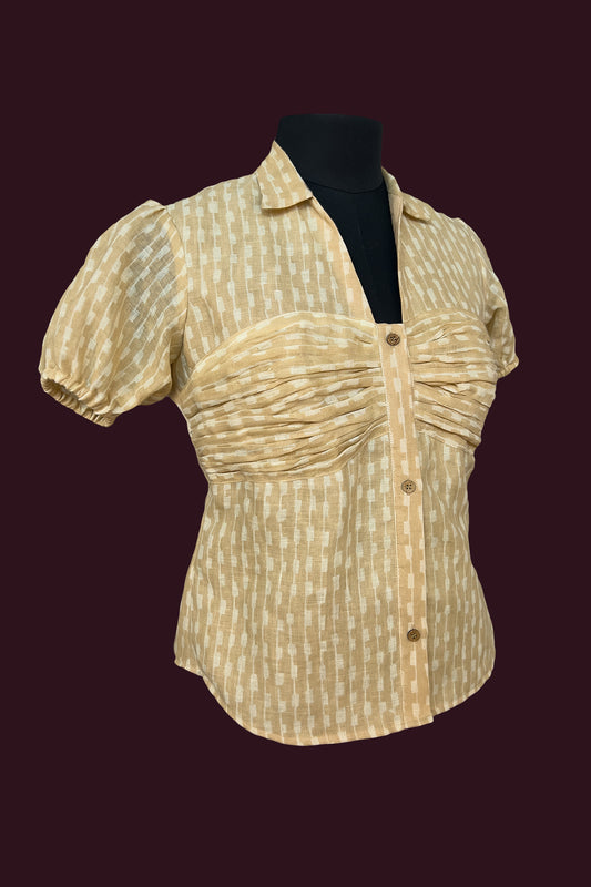 cotton linen natural beige tussar top