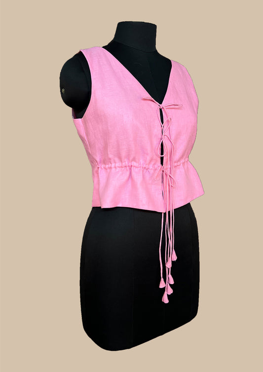 cotton linen fuschia pink top
