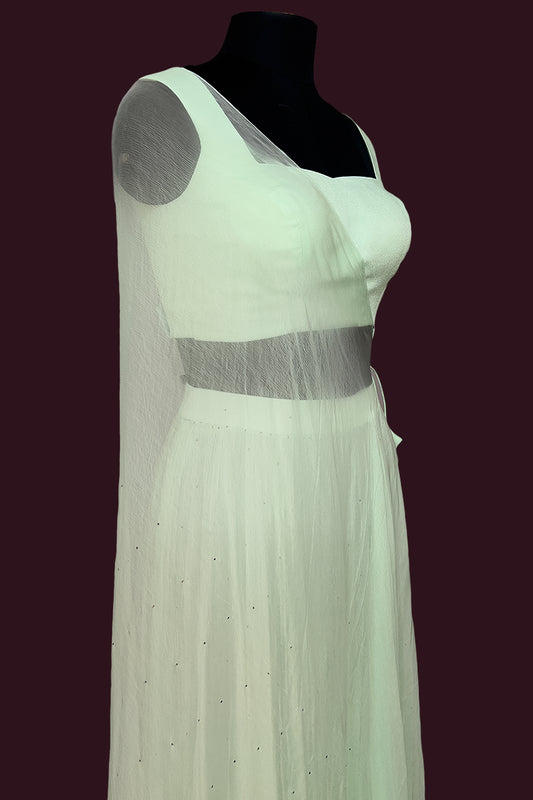 chiffon crepe cool mint sea green Indo-westerns