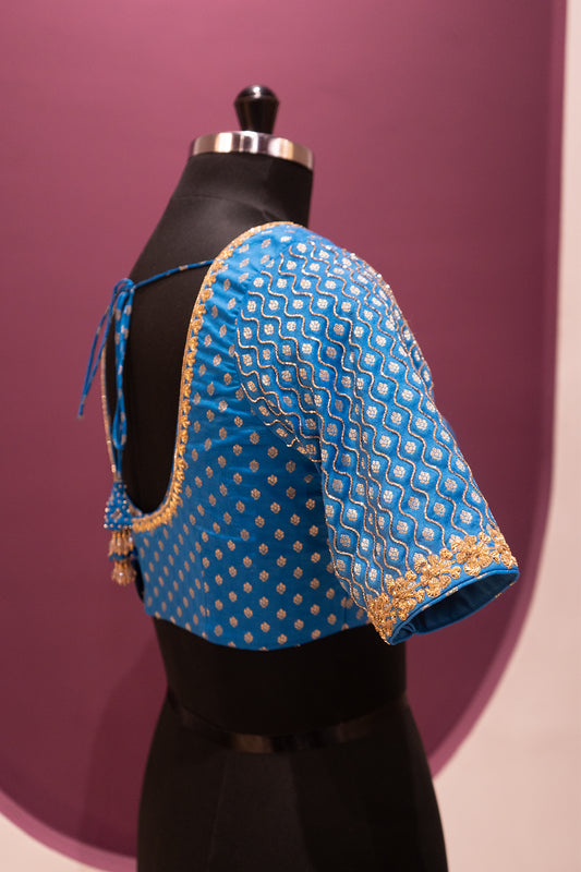 silk light aqua sapphire blue blouse ready to wear