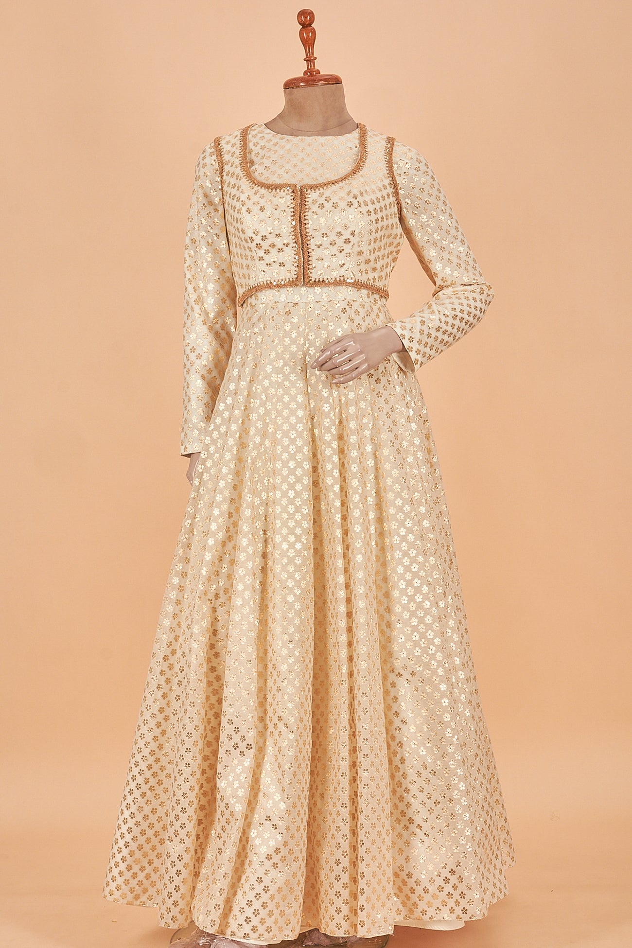 cotton chanderi light beige anarkali