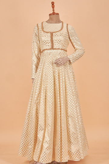 cotton chanderi light beige anarkali