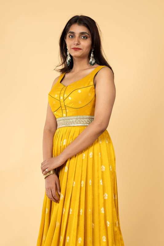 tussar golden yellow anarkali