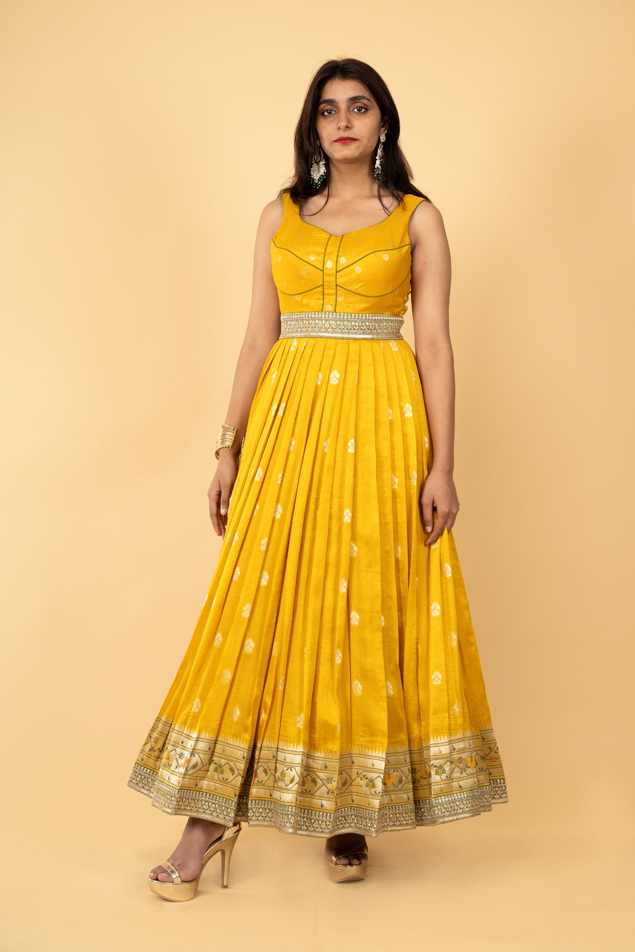 tussar golden yellow anarkali