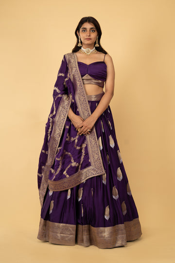 satin dark violet purple ghagra choli ready to wear