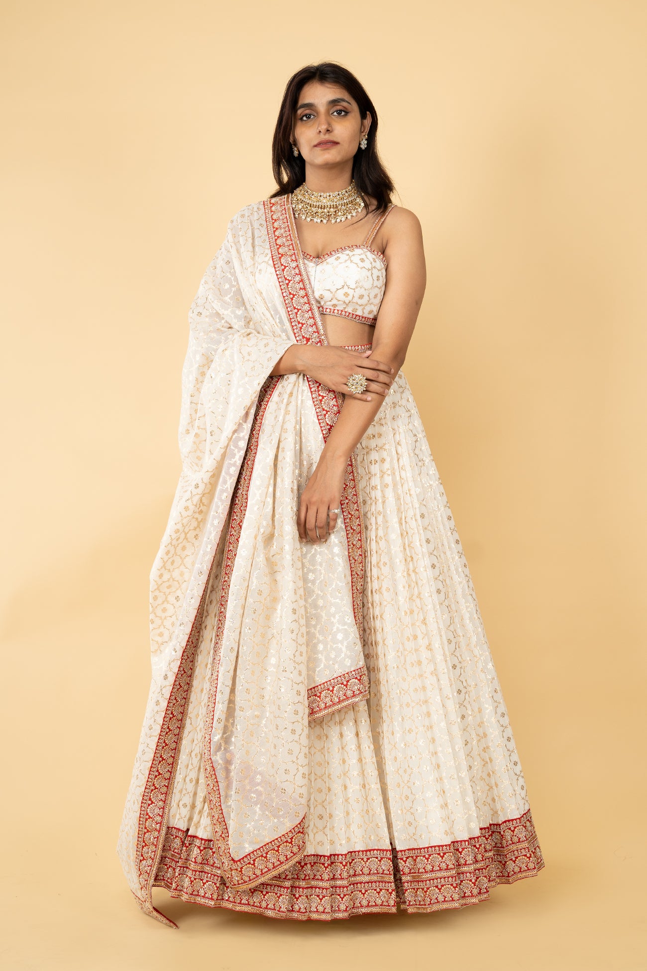 cotton light beige ghagra choli ready to wear