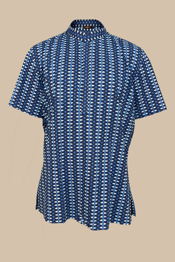 cotton bamboo light navy blue mens shirt half sleeves