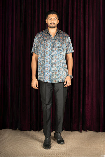 Mashroo navy blue mens shirt half sleeves
