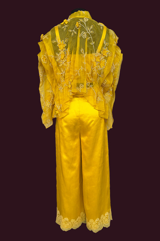 organza satin golden yellow Indo-westerns
