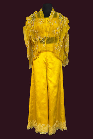 organza satin golden yellow Indo-westerns
