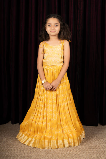 georgette golden yellow Girls Lehanga Choli
