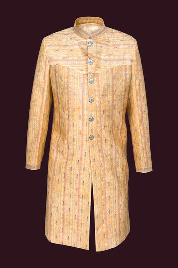 cotton chanderi light orange Sherwani