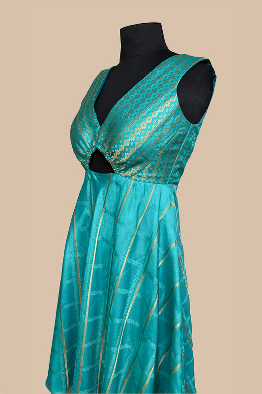 dupion jungle sea green Indo-westerns