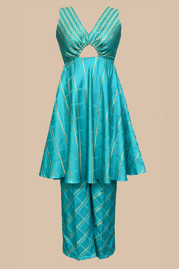 dupion jungle sea green Indo-westerns
