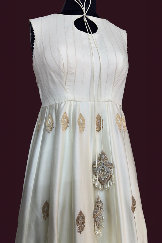 satin light beige anarkali
