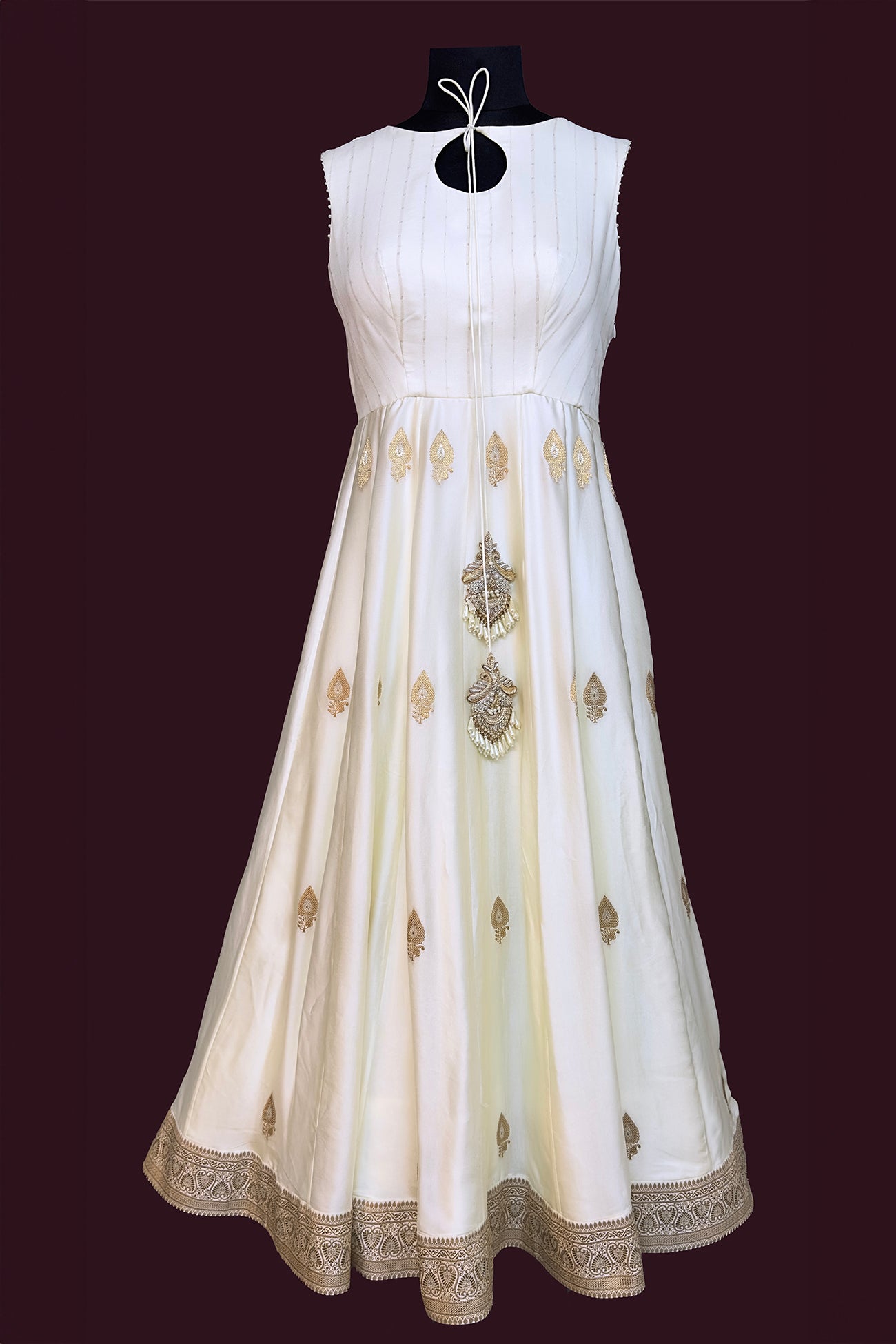 satin light beige anarkali