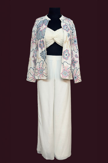cotton crepe white Indo-westerns
