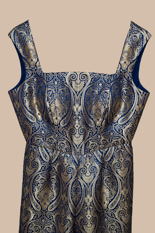 satin light navy blue Indo-westerns