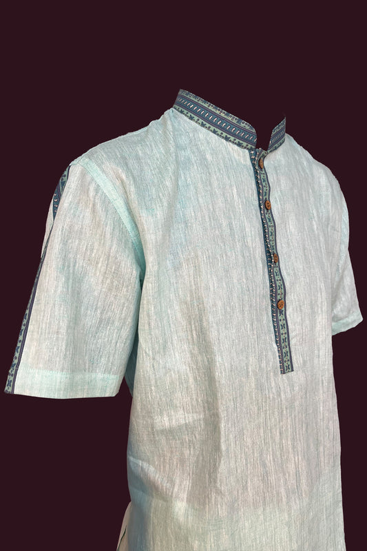cotton linen sky and aqua blue Mens Co Ord Set