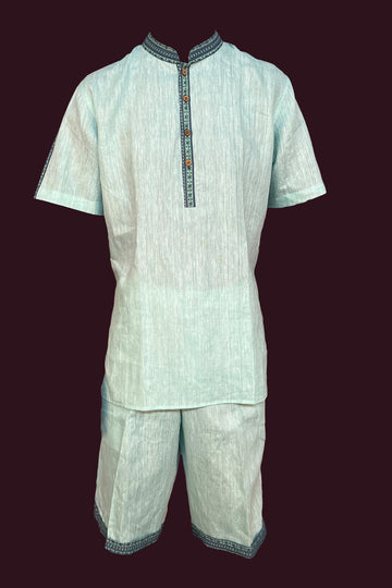 cotton linen sky and aqua blue Mens Co Ord Set