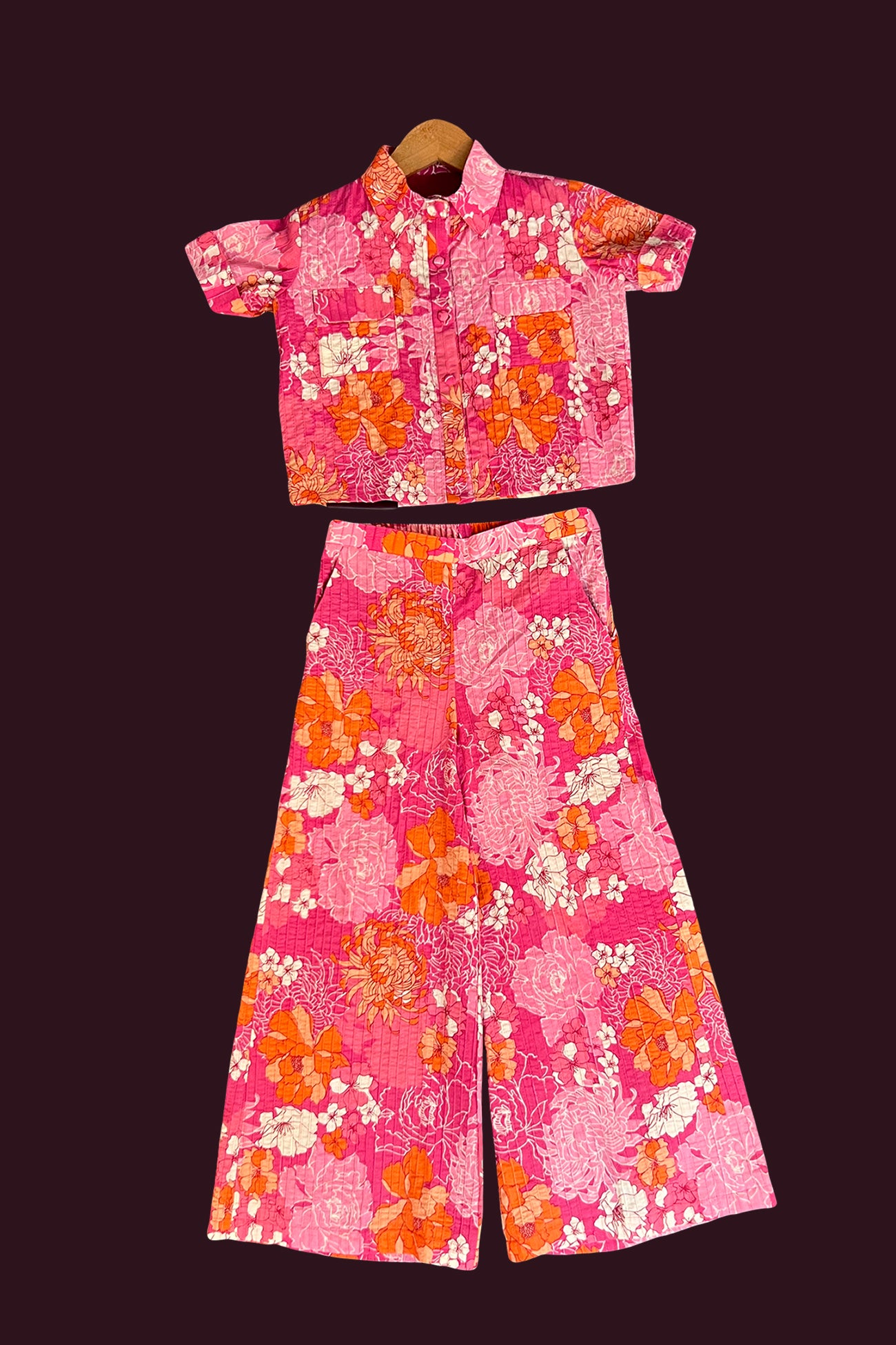cotton light saffron orange light magenta pink salmon pink Girls Co Ord Sets