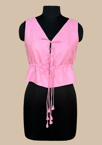 cotton linen fuschia pink top