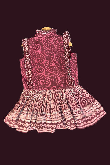 cotton light beige hot pink Girls Readymade Gown