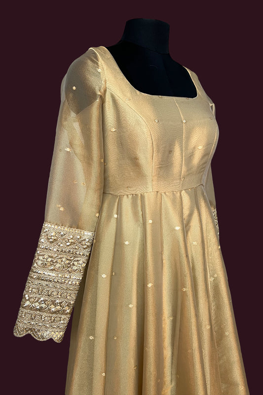 organza tissue natural beige tussar anarkali