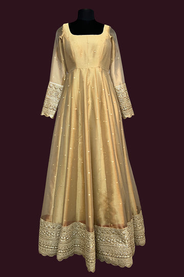 organza tissue natural beige tussar anarkali