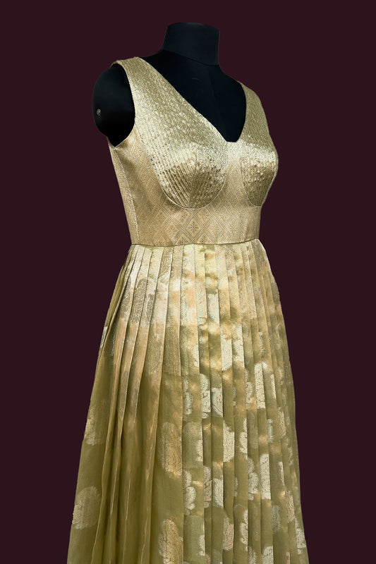 tissue natural beige tussar anarkali