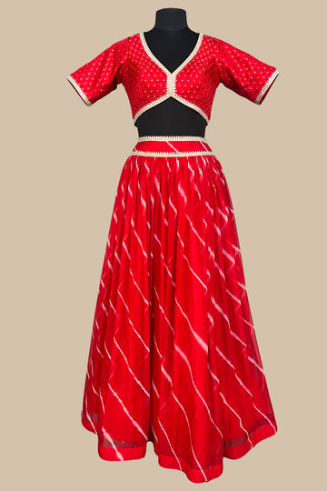 chiffon satin blood red lehenga with blouse