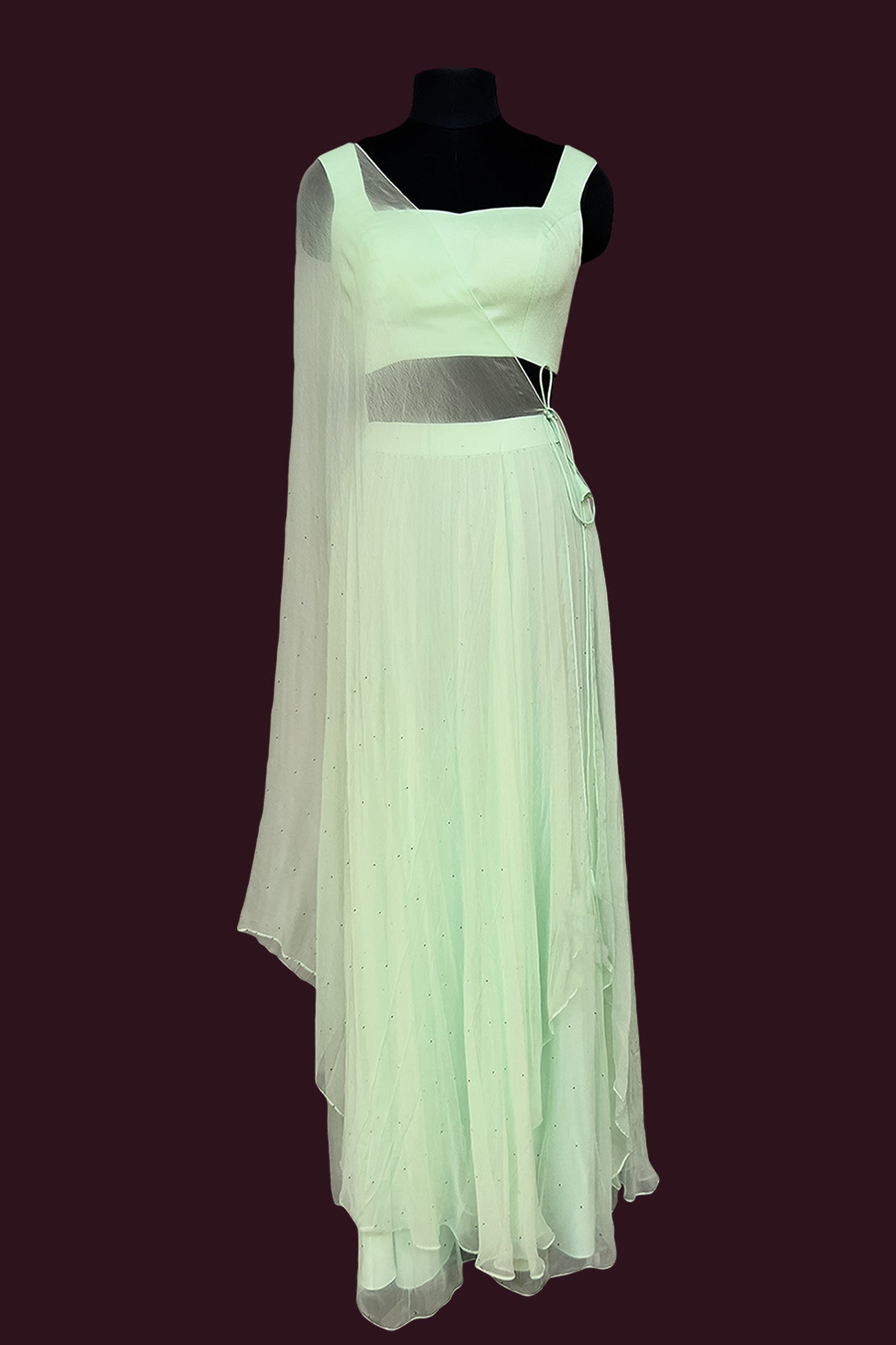 chiffon crepe cool mint sea green Indo-westerns